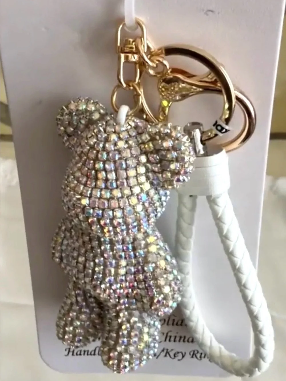 Natasha Couture Crystal Bear Bag Charm - Silver Iridescent Keychain New